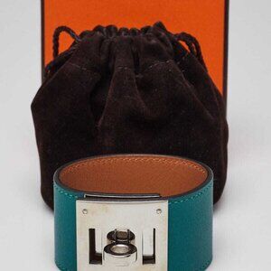 Hermes Malachite Swift Leather Palladium Plated Kelly Dog Bracelet